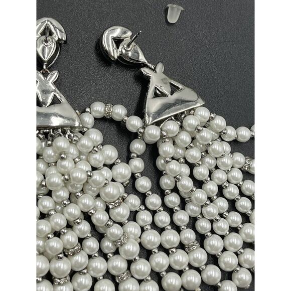 Jenny Packham Designer Wedding Dare To Shine Crystal White Pearl Dangle Earring - Picture 9 of 12